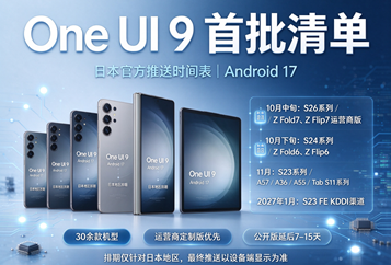 三星日本官方公布One UI9（Android17）首批升级设备清单与推送时间表